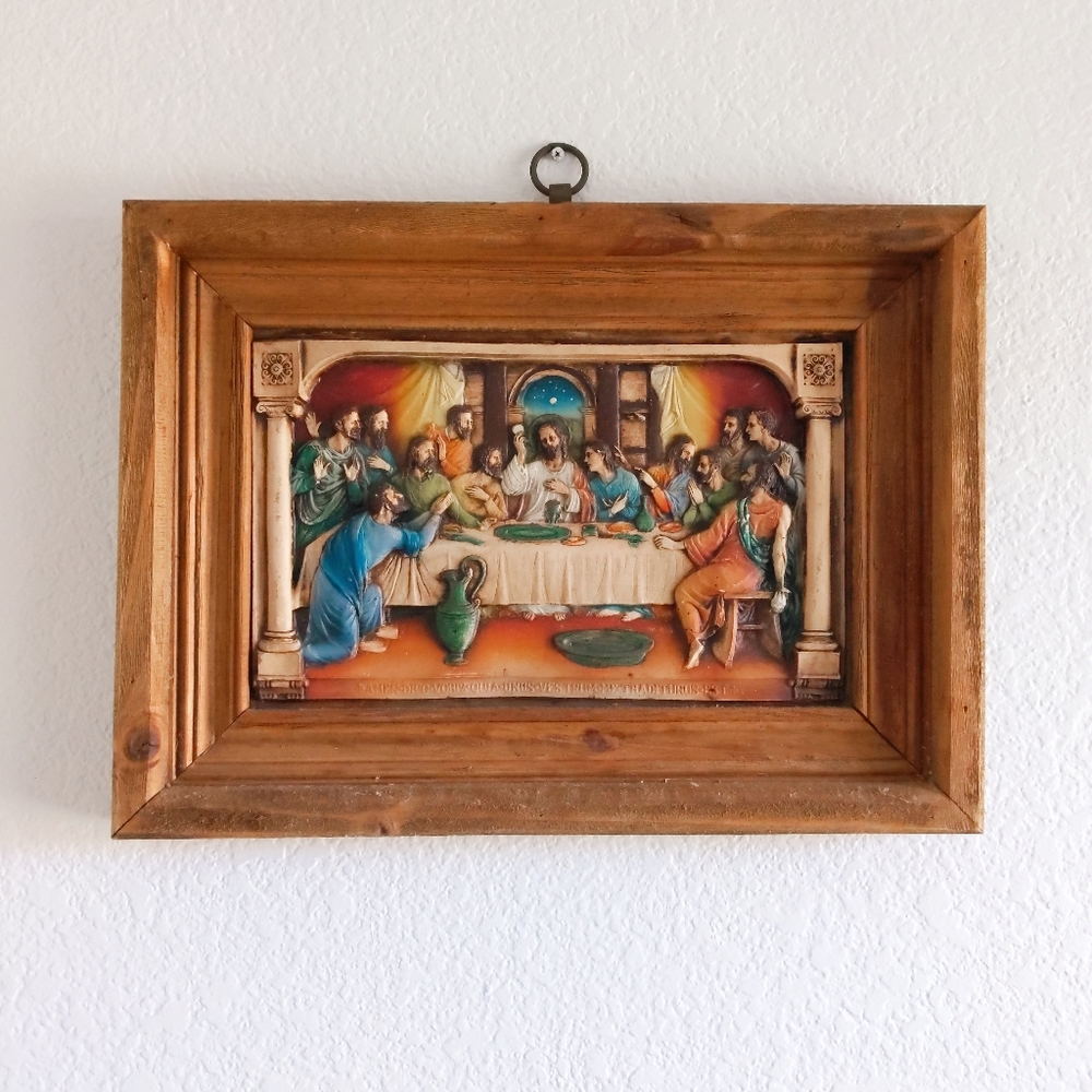 Vintage Authentic Wooden Last Supper Antique Frame
